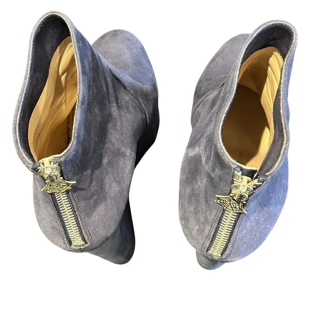 Charlotte Olympia Women's Blue Suede Back Zip Wedge Heel Ankle Booties Sz EUR 35 - Picture 3 of 7